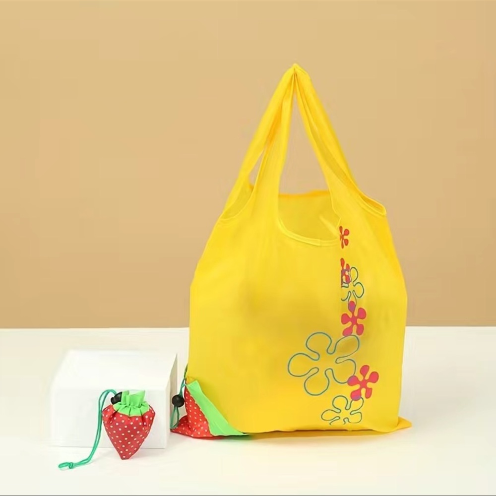 Yellow Strawberry Reusable Shopping Bag/ Tote